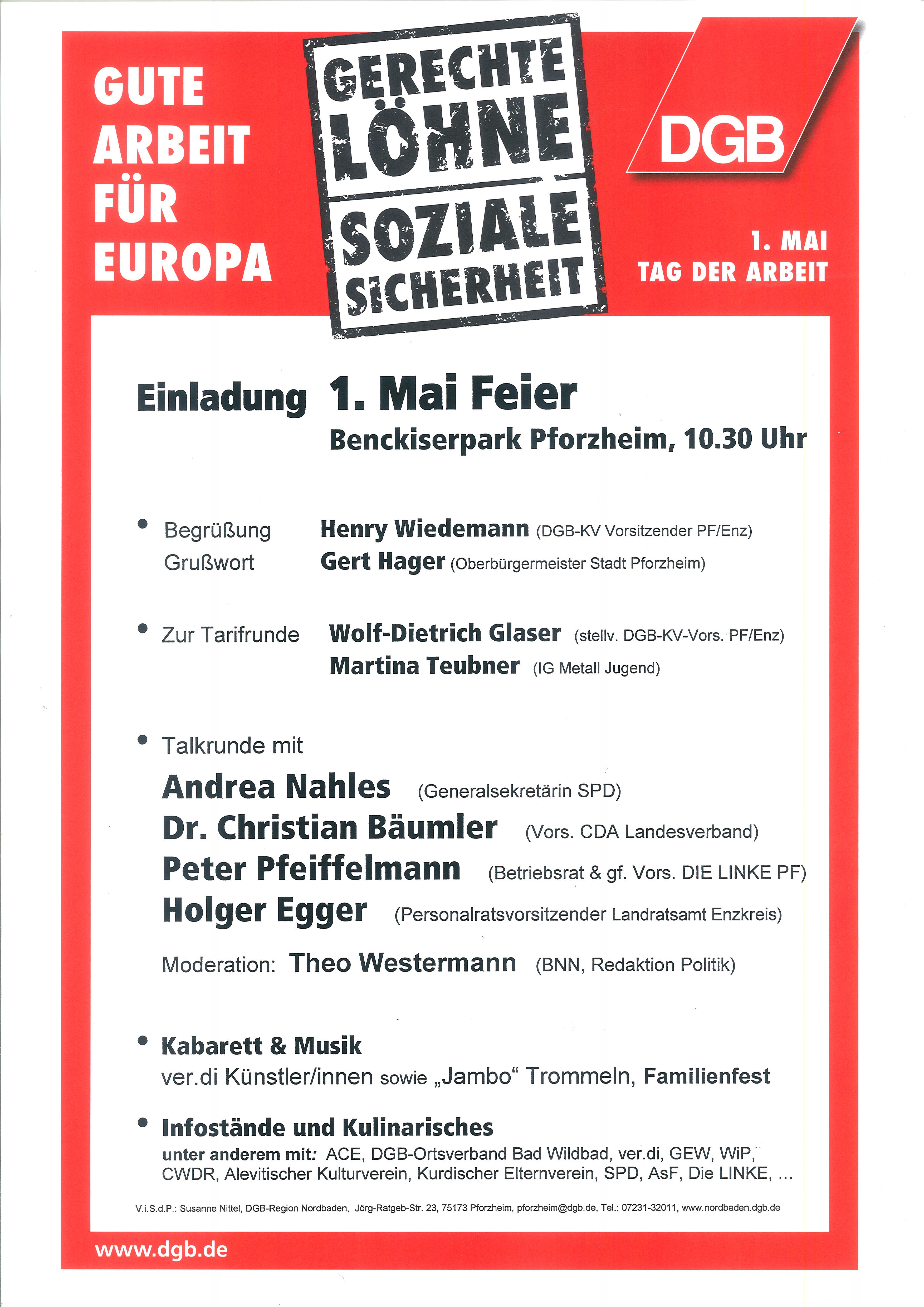 Flyer zum 1. Maifest in Pforzheim